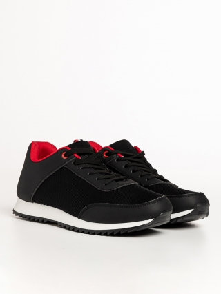 Ανδρικά αθλητικά παπούτσια μαύρα από οικολογικό δέρμα και υφαντική ύλη Zander - Kalapod.gr
