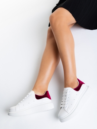 Γυναικεία Αθλητικά Παπούτσια, Γυναικεία αθλητικά παπούτσια  λευκά  με μπορντό από οικολογικό δέρμα  Manola - Kalapod.gr