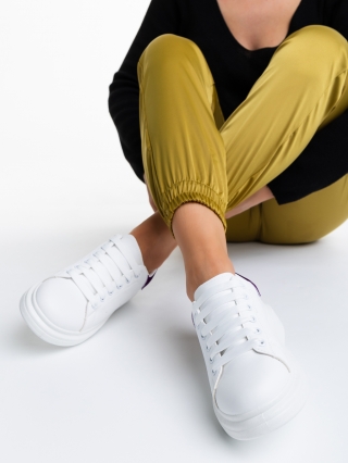 Γυναικεία Αθλητικά Παπούτσια, Γυναικεία αθλητικά παπούτσια  λευκά  με μωβ από οικολογικό δέρμα  Manola - Kalapod.gr