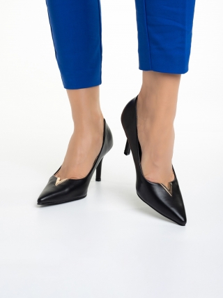 Παπούτσια με τακούνι, Γυναικείες γόβες μαύρα από οικολογικό δέρμα Laurissa - Kalapod.gr