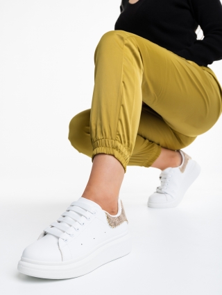 Έκπτώσεις, Γυναικεία αθλητικά παπούτσια  λευκά  με χρυσάφι από οικολογικό δέρμα  Nanaya - Kalapod.gr