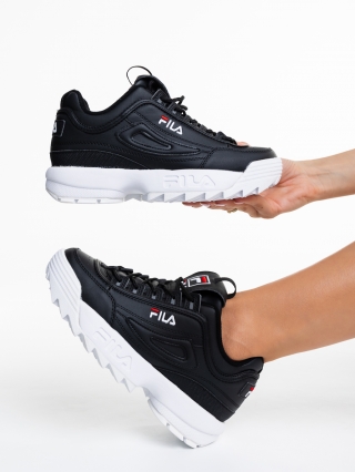 Γυναικεία αθλητικά παπούτσια  Fila μαύρα με λευκό από οικολογικό δέρμα Disruptor V1 Premium - Kalapod.gr