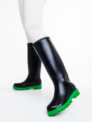 Γυναικείες Μπότες, Γυναικείες μπότες μαύρα με πράσινο από καουτσούκ Filippa - Kalapod.gr