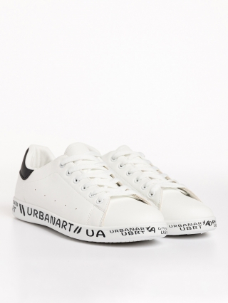 Ανδρικά Αθλητικά Παπούτσια, Ανδρικά αθλητικά παπούτσια λευκά με μαύρο από οικολογικό δέρμα  Spiros - Kalapod.gr