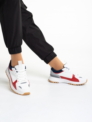 Γυναικεία Αθλητικά Παπούτσια, Γυναικεία αθλητικά παπούτσια  λευκά με κόκκινο από οικολογικό δέρμα και ύφασμα Jianna - Kalapod.gr