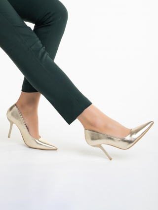 Παπούτσια με τακούνι, Γυναικεία παπούτσια   χρυσάφι από οικολογικό δέρμα  Leya - Kalapod.gr