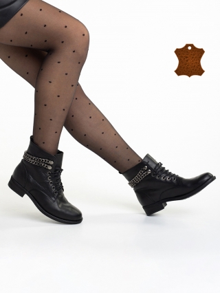Γυναικεία μπότακια  μαύρα από φυσικό δέρμα Lamaya - Kalapod.gr