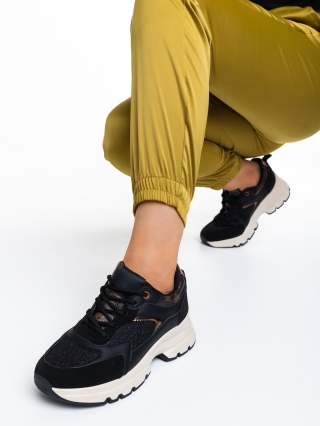 Γυναικεία Αθλητικά Παπούτσια, Γυναικεία αθλητικά παπούτσια  μαύρα από οικολογικό δέρμα και ύφασμα Carlisa - Kalapod.gr