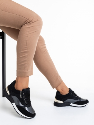 LAST SIZE, Γυναικεία αθλητικά παπούτσια  μαύρα από οικολογικό δέρμα   Marigold - Kalapod.gr