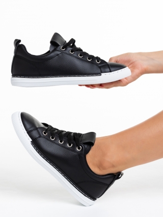 Γυναικεία Αθλητικά Παπούτσια, Γυναικεία αθλητικά παπούτσια  μαύρα με λευκό  από οικολογικό δέρμα   Nyra - Kalapod.gr