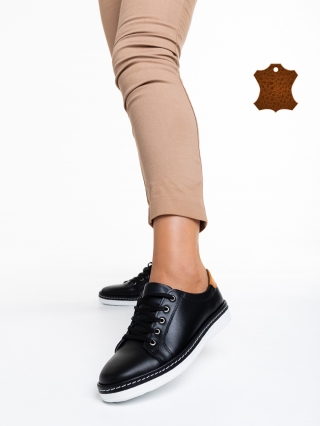 Casual παπούτσια, Γυναικεία casual παπούτσια  μαύρα  από φυσικό δέρμα Prossy - Kalapod.gr