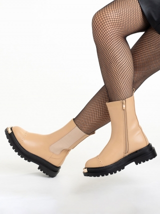 Μπότες  με πλατφόρμα, Γυναικείες μπότες  μπεζ σκούρο από οικολογικό δέρμα Simaya - Kalapod.gr