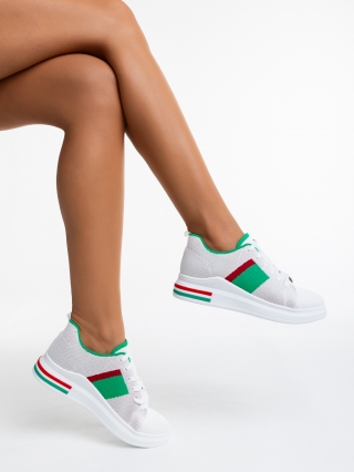 Γυναικεία Αθλητικά Παπούτσια, Γυναικεία αθλητικά παπούτσια  λευκά με πράσινο  από ύφασμα Teyana - Kalapod.gr
