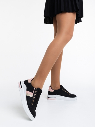 Γυναικεία Αθλητικά Παπούτσια, Γυναικεία αθλητικά παπούτσια μαύρα από οικολογικό δέρμα  Sebrina - Kalapod.gr