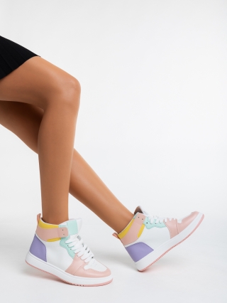 Γυναικεία Αθλητικά Παπούτσια, Γυναικεία αθλητικά παπούτσια  λευκά με ροζ από οικολογικό δέρμα  Saskia - Kalapod.gr