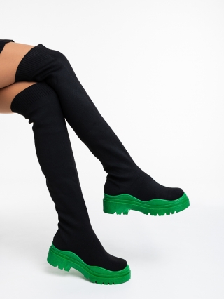 Γυναικείες μπότες μαύρα με πράσινο από ύφασμα Lesya - Kalapod.gr