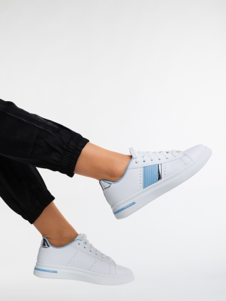Γυναικεία Αθλητικά Παπούτσια, Γυναικεία αθλητικά παπούτσια  λευκά με μπλε από οικολογικό δέρμα  Ermelinda - Kalapod.gr