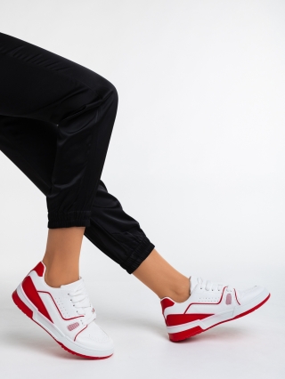 Γυναικεία Αθλητικά Παπούτσια, Γυναικεία αθλητικά παπούτσια  λευκά με κόκκινο από οικολογικό δέρμα  Aloysia - Kalapod.gr