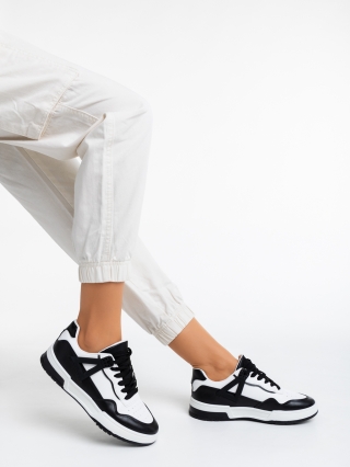 Γυναικεία Αθλητικά Παπούτσια, Γυναικεία αθλητικά παπούτσια  λευκά με μαύρο από οικολογικό δέρμα  Milla - Kalapod.gr