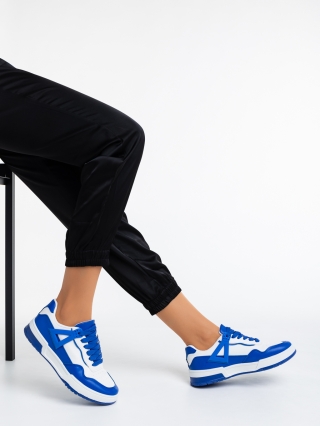 Γυναικεία αθλητικά παπούτσια  λευκά με σκούρο μπλε από οικολογικό δέρμα  Milla - Kalapod.gr
