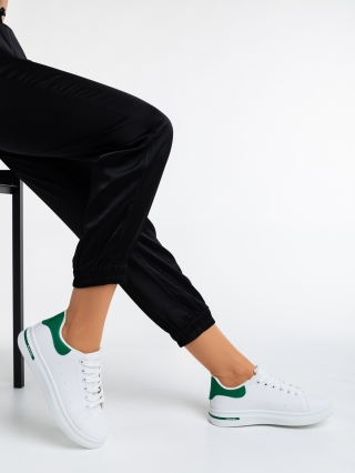 Γυναικεία Αθλητικά Παπούτσια, Γυναικεία αθλητικά παπούτσια  λευκά με πράσινο από οικολογικό δέρμα  Kassiopeia - Kalapod.gr
