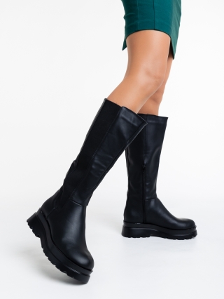 Γυναικείες Μπότες, Γυναικείες μπότες μαύρα από οικολογικό δέρμα  Marinka - Kalapod.gr