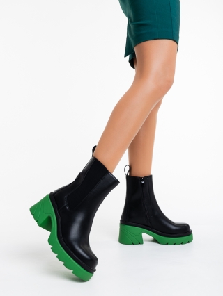 Γυναικεία Μποτάκια, Γυναικεία μπότακια μαύρα με πράσινο από οικολογικό δέρμα Sunitha - Kalapod.gr