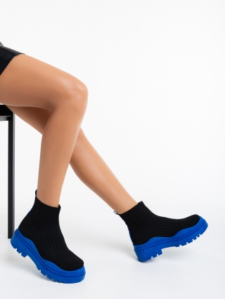 Γυναικεία Αθλητικά Παπούτσια, Γυναικεία αθλητικά παπούτσια μαύρα με μπλε από ύφασμα Anneliese - Kalapod.gr