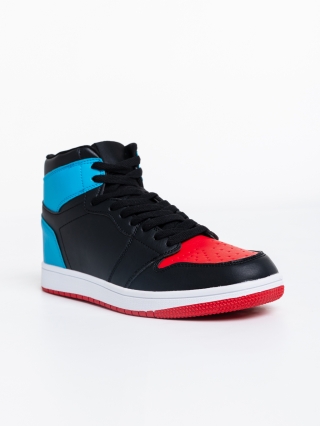 Ανδρικά Αθλητικά Παπούτσια, Γυναικεία αθλητικά παπούτσια μαύρα  με κόκκινο και μπλε από οικολογικό δέρμα Bastian - Kalapod.gr