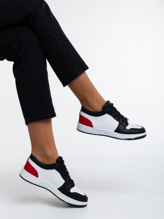 Γυναικεία Αθλητικά Παπούτσια, Γυναικεία αθλητικά παπούτσια μαύρα με κόκκινο από οικολογικό δέρμα Tatyanna - Kalapod.gr