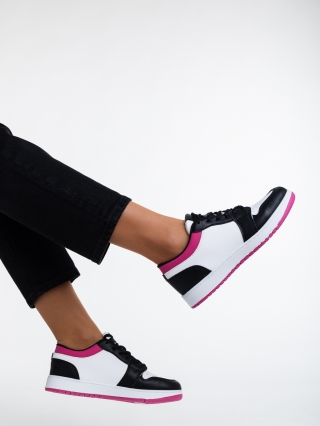 Γυναικεία Αθλητικά Παπούτσια, Γυναικεία αθλητικά παπούτσια μαύρα με φούξια από οικολογικό δέρμα Tatyanna - Kalapod.gr