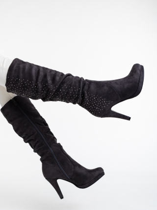 Ψυλοτάκουνες Μπότες, Γυναικείες μπότες γκρι από ύφασμα Kattalin - Kalapod.gr