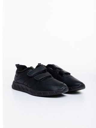 Ανδρικά Αθλητικά Παπούτσια, Ανδρικά αθλητικά παπούτσια μαύρα από οικολογικό δέρμα Osman - Kalapod.gr