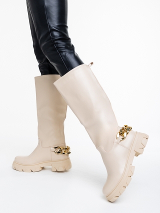 ΥΠΟΔΗΜΑΤΑ, Γυναικείες μπότες μπεζ από οικολογικό δέρμα Tisha - Kalapod.gr
