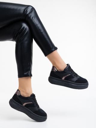 Γυναικεία Αθλητικά Παπούτσια, Γυναικεία αθλητικά παπούτσια μαύρα από οικολογικό δέρμα και ύφασμα Geena - Kalapod.gr