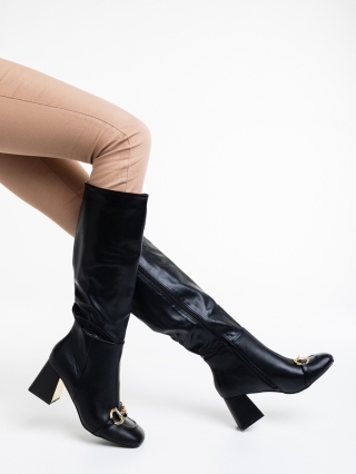 Χόντροοτάκουνες Μπότες, Γυναικείες μπότες μαύρα από οικολογικό δέρμα  Karlee - Kalapod.gr