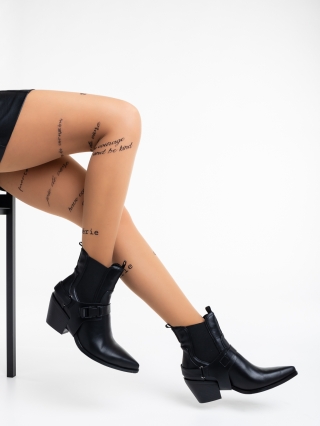 Μποτίνια με χοντρό τακούνι, Γυναικεία μπότινια μαύρα από οικολογικό δέρμα Shirlyn - Kalapod.gr