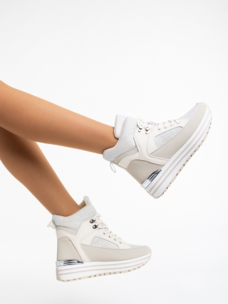 Γυναικεία αθλητικά παπούτσια μπεζ από οικολογικό δέρμα Shantae - Kalapod.gr