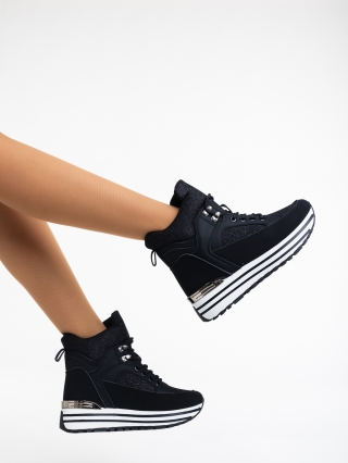 Γυναικεία Αθλητικά Παπούτσια, Γυναικεία αθλητικά παπούτσια μαύρα από οικολογικό δέρμα Shantae - Kalapod.gr