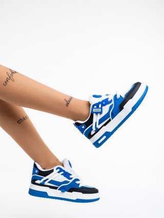 Γυναικεία αθλητικά παπούτσια λευκά με μπλε από οικολογικό δέρμα Cammie - Kalapod.gr
