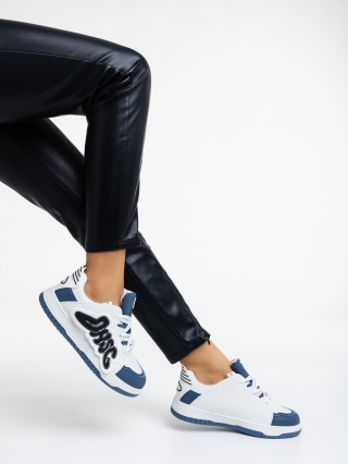 ΓΥΝΑΙΚΕΙΑ ΥΠΟΔΗΜΑΤΑ, Γυναικεία αθλητικά παπούτσια λευκά με μπλε από οικολογικό δέρμα Azurine - Kalapod.gr