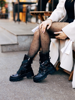 Γυναικεία Μποτάκια, Γυναικεία μπότακια μαύρα από οικολογικό δέρμα λουστρίνι Lanikai - Kalapod.gr