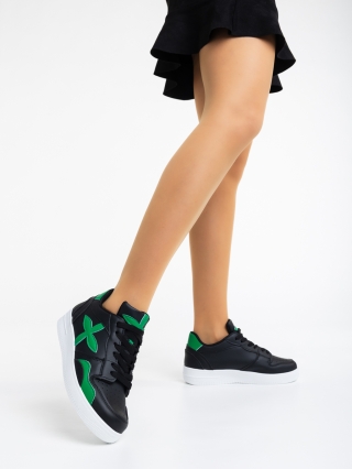 Γυναικεία αθλητικά παπούτσια μαύρα με πράσινο από οικολογικό δέρμα Cierra - Kalapod.gr