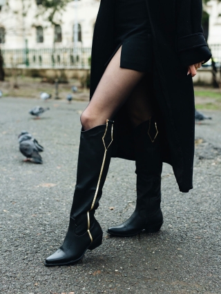 Γυναικείες Μπότες, Γυναικείες μπότες μαύρα από οικολογικό δέρμα Shanae - Kalapod.gr