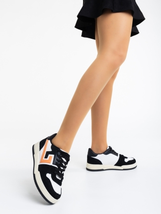 Γυναικεία αθλητικά παπούτσια λευκά με μαύρο από οικολογικό δέρμα Ralphina - Kalapod.gr