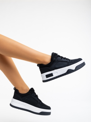 Γυναικεία Αθλητικά Παπούτσια, Γυναικεία αθλητικά παπούτσια μαύρα από οικολογικό δέρμα Kalli - Kalapod.gr