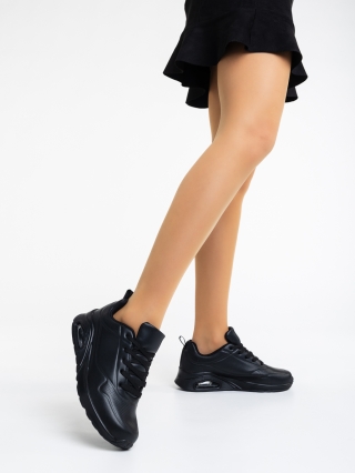 Γυναικεία αθλητικά παπούτσια μαύρα από οικολογικό δέρμα Arline - Kalapod.gr