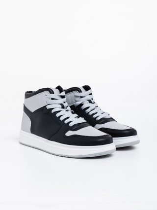 Ανδρικά Αθλητικά Παπούτσια, Ανδρικά αθλητικά παπούτσια μαύρα με γκρι από οικολογικό δέρμα Emanoil - Kalapod.gr