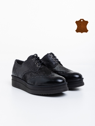 Casual παπούτσια, Γυναικεία casual παπούτσια μαύρα από φυσικό δέρμα  Loulou - Kalapod.gr