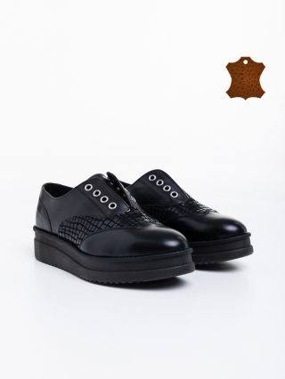 Γυναικεία casual παπούτσια μαύρα από φυσικό δέρμα  Reilly - Kalapod.gr